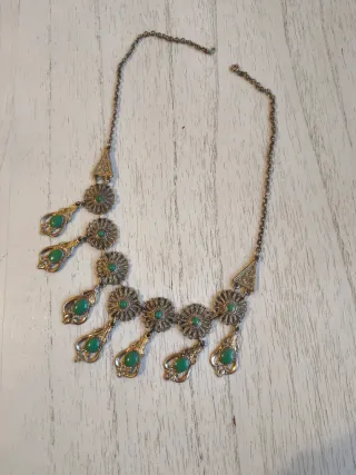 Collar mujer plata y verde