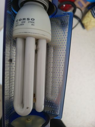 Flexo de escritorio azul y plateado