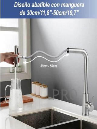 Grifo cocina extraíble Inox giratorio 360° gris acero