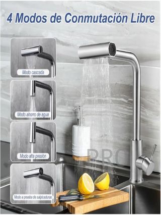 Grifo cocina extraíble Inox giratorio 360° gris acero