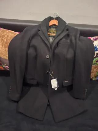 Abrigo Gabardina Negro Pull&Bear Talla L