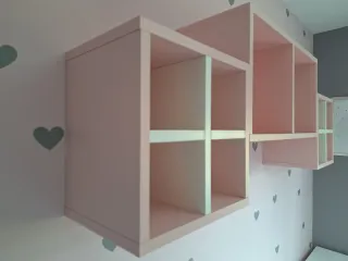 Pack 3 estantes cubo rosa madera