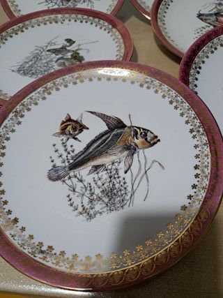 Set 6 piatti porcellana vintage pesci