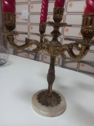 Candelabros Bronce y Reloj Consola Bronce