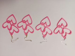 Pendientes Corazones Enlazados Rosa y Dorado