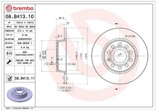 DISCOS DE FRENO TRASEROS BREMBO 08.B413.11 VAG