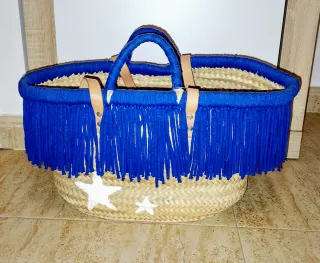 Bolso de playa con flecos azules