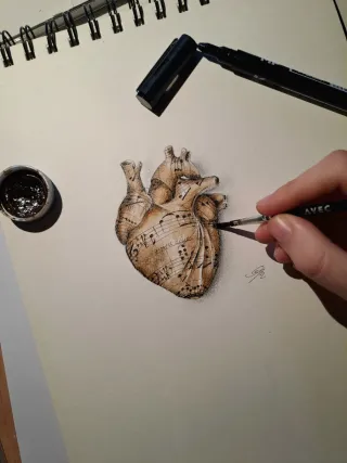 Corazón Anatómico Dibujo a Mano Único musica-caffè