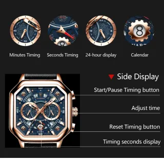 Reloj POEDAGAR Hombre Multifunción Azul Dorado