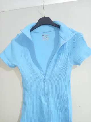 Mono corto canalé azul talla s/m