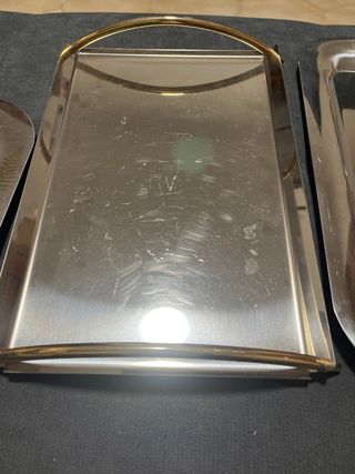 Set 3 Vassoi Acciaio Dettagli Oro Vintage