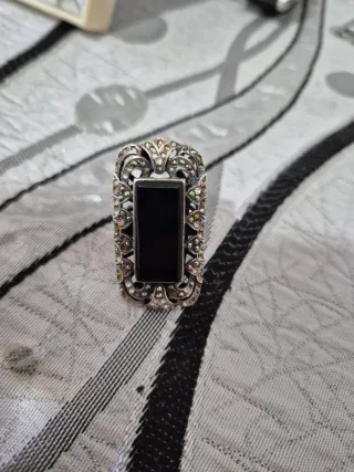 Anello antico argento con pietra nera