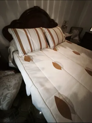 Edredón y cortinas beige y oro