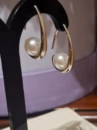 Pendientes perla ovalados plata