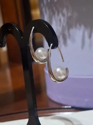 Pendientes perla ovalados plata