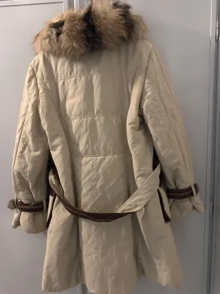 Cappotto donna beige con pelliccia/pelle