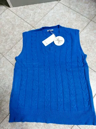 Completo gilet e pantaloncino donna maglia blu tag