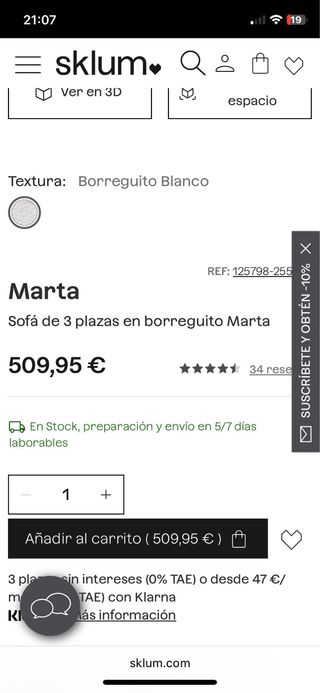 Sofá Sklum borreguito beige