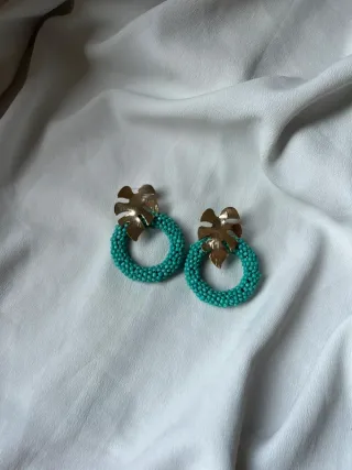 Pendientes Parfois Hoja Dorada y Turquesa