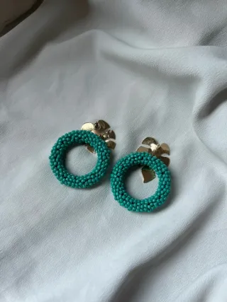 Pendientes Parfois Hoja Dorada y Turquesa