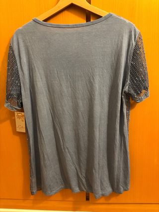 Camiseta señora encaje floral gris Talla XL