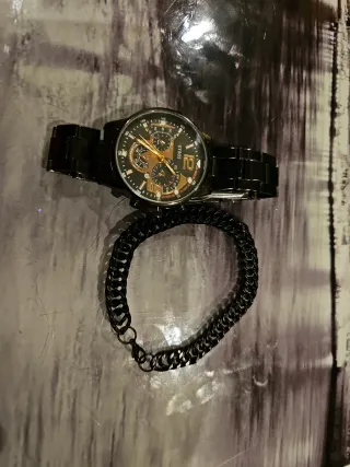 Reloj y Pulsera Hombre Deyros Negro/Dorado