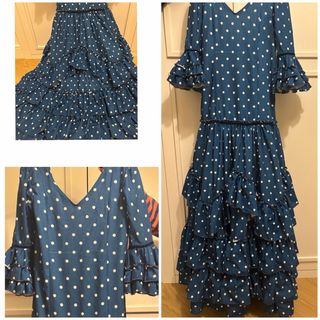 Traje de flamenca talla 10/12 años azul lunares