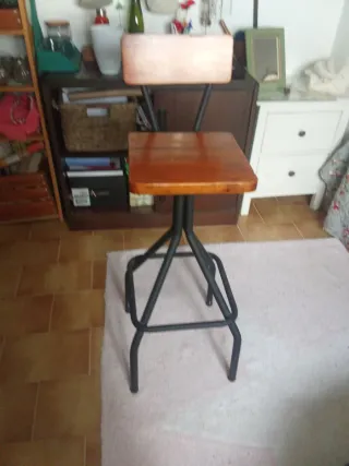 Taburete Vintage Madera y Metal Negro