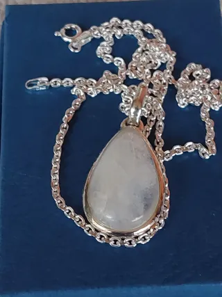 Collar Plata con Colgante Piedra Blanca y pulsera