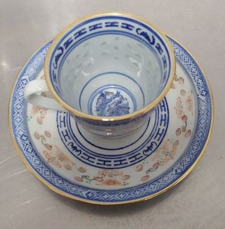 Juego 6 Tazas Café Porcelana Azul/Blanco