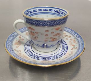 Juego 6 Tazas Café Porcelana Azul/Blanco
