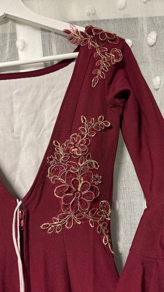 Vestido Flamenca burdeos y beige