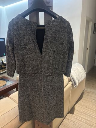 Vestido Mango Tweed Gris Negro