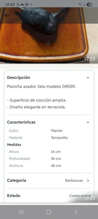 Plancha Eléctrica Jata 1600W Terracota 46x28 cm