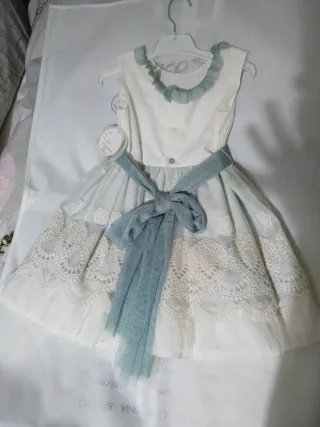 Vestido fiesta niña blanco y azul