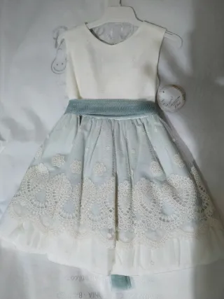 Vestido fiesta niña blanco y azul