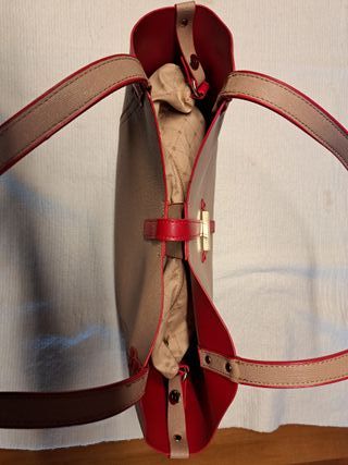 Borsa tote Basile beige con dettagli rossi