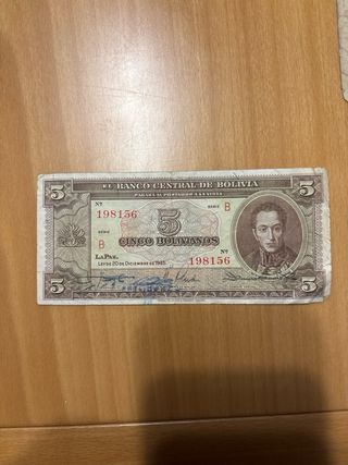Lote 2 billetes: 25 pts 1954 + 5 boliv
