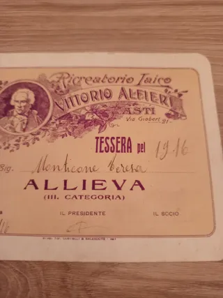 Tessera vintage Teatro Vittorio Alfieri Asti