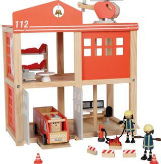 Estación de bomberos de madera con accesorios