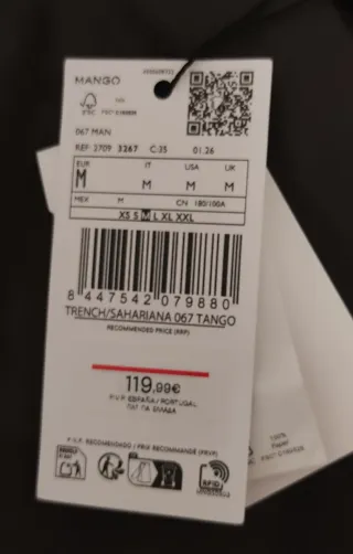 Gabardina Mango Hombre Talla M Verde Oliva.