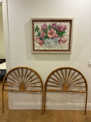 Dos cabeceros de mimbre/caña estilo abanico