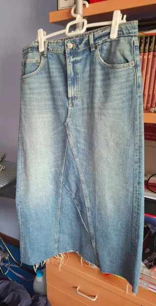 Falda Vaquera Larga Abertura Mango