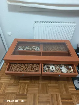 Mesa de centro madera y cristal con 4 cajones