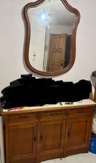 Mueble de entrada madera y mármol