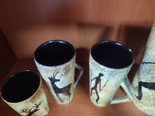 Conjunto Cerámica Esmaltada Vasos y Jarra