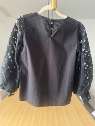 Blusa Zara Negra Mangas Encaje Talla S