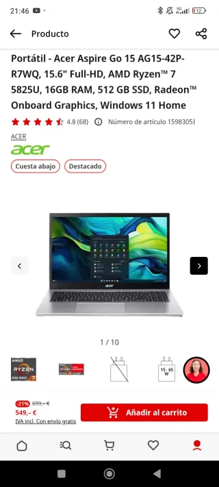 Portatile Acer Aspire Go 15,6 pollici