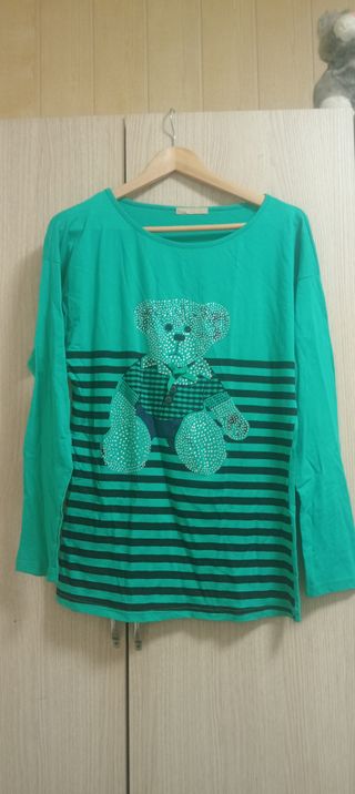 Camiseta verde mujer oso pedrería
