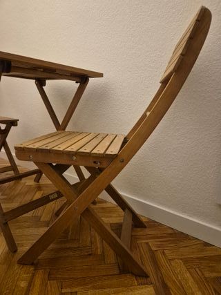 Mesa y 2 Sillas Plegables Madera Balcón